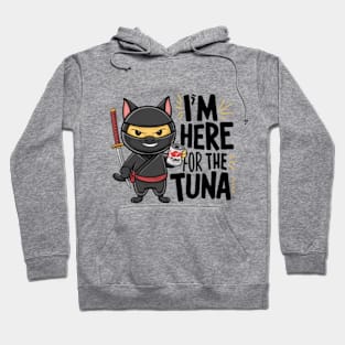 One design features a sneaky ninja cat with a katana in one hand and a can of tuna in the other. (7) Hoodie